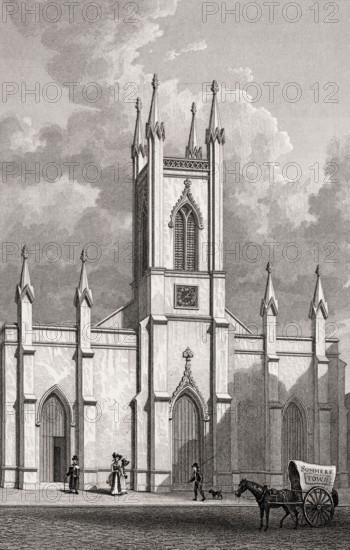 St Mary's Church, Somers Town, London Borough of Camden, illustration by Th. H. Shepherd, 1828