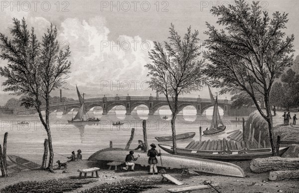 Vauxhall Bridge, London, illustration by Th. H. Shepherd, 1828