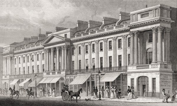Regent Street, East, London, UK, illustration by Th. H. Shepherd, 1826
