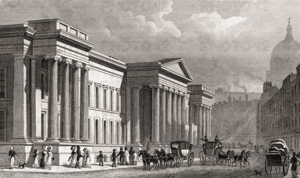 The General Post Office in St. Martin's Le Grand, London, UK, illustration by Th. H. Shepherd, 1826
