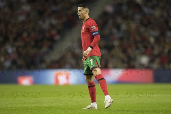 Football match, captain Cristiano RONALDO CR7 Portugal in front of the free kick facing the goal,