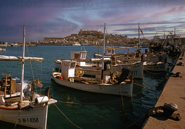 Fishing harbour, fishing boats, old town of Ibiza Town, Ibiza, Balearic Islands