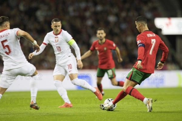 Football match, captain Cristiano RONALDO CR7 Portugal on the right with a right wing crack on the