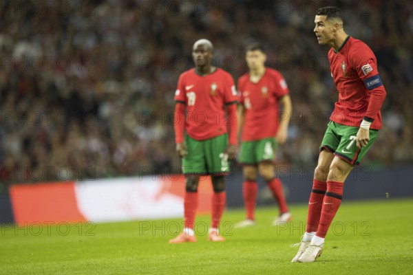 Football match, captain Cristiano RONALDO CR7 Portugal has just taken a free kick with his right