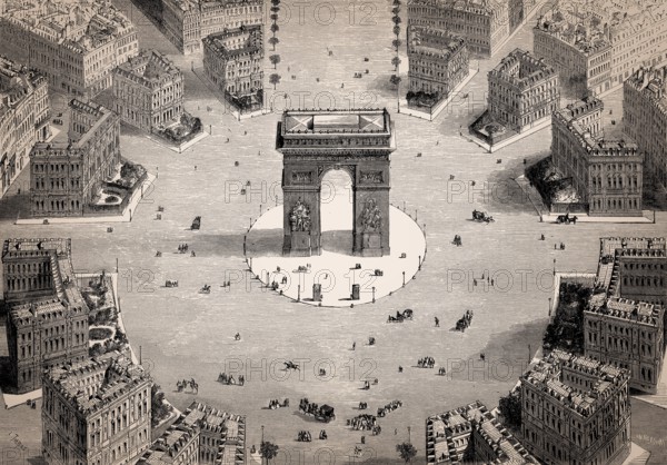 Bird's eye view of the Place Charles de Gaulle, Paris, France, 1857, Europe