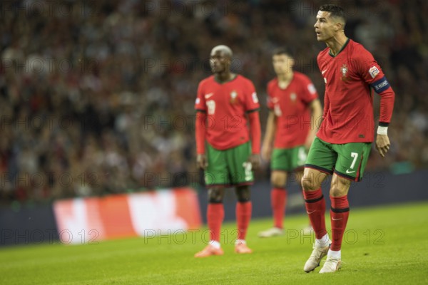 Football match, captain Cristiano RONALDO CR7 Portugal has just taken a free kick with his right