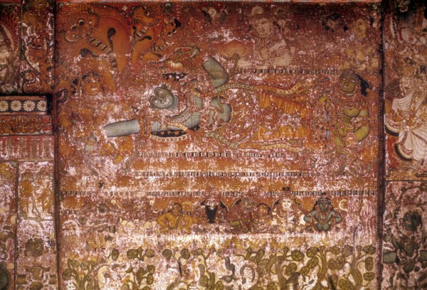 400 years old murals in Panayannar kav Bhagawathy temple at Parumala near Mannar, Kerala, South