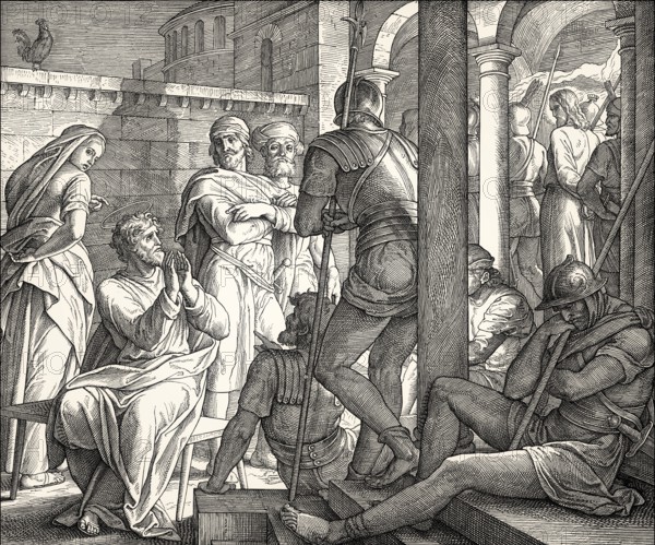 The Denial of apostle Peter, New Testament, by Julius Schnorr von Carolsfeld, 1860