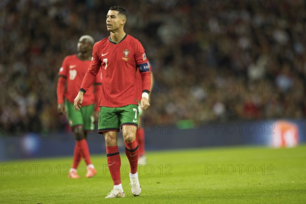 Football match, captain Cristiano RONALDO CR7 Portugal has just taken a free kick with his right