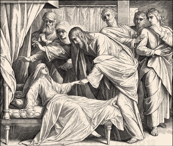 Raising of the dead, the daughter of Jairus, New Testament, by Julius Schnorr von Carolsfeld, 1860