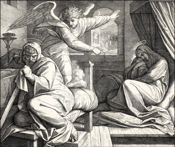 Angel Warns Joseph to leave Bethlehem and flee to Egypt, by Julius Schnorr von Carolsfeld