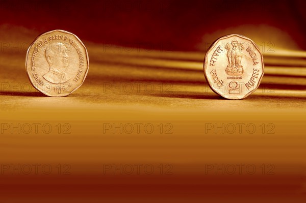 Double pair Indian currency two rupees coin front side and backside manner embossed Sardar