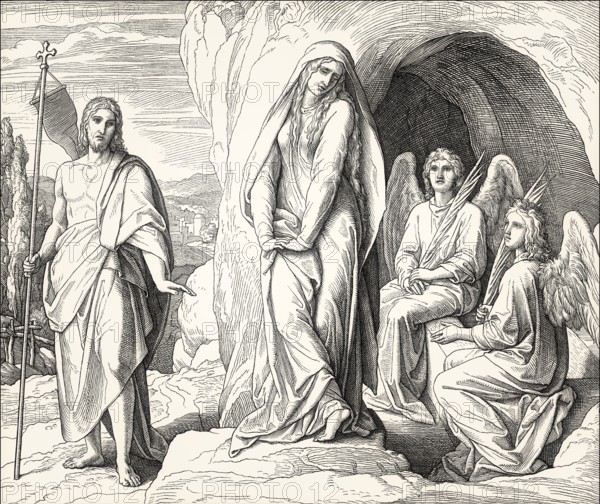 The Empty Tomb, Mary Magdalene, New Testament, by Julius Schnorr von Carolsfeld, 1860