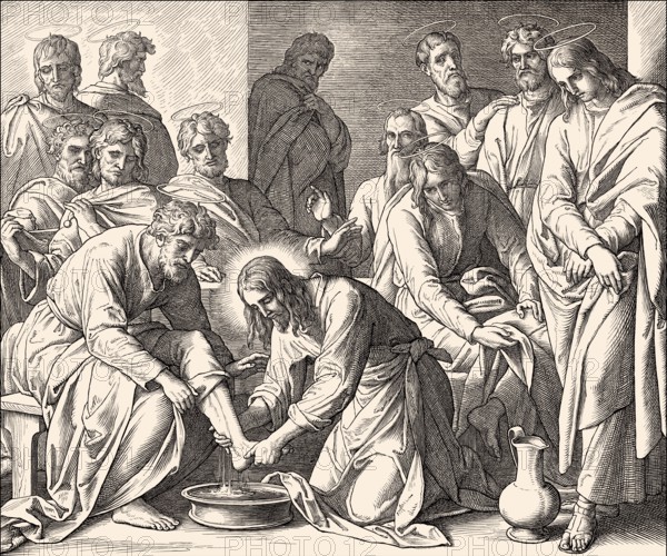 Jesus Washes the Disciples' Feet, New Testament, by Julius Schnorr von Carolsfeld, 1860