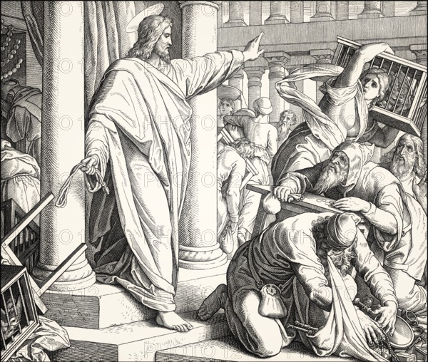 The cleansing of the Temple, New Testament, by Julius Schnorr von Carolsfeld, 1860