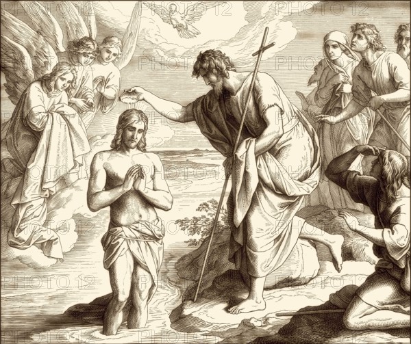 The baptism of Jesus by John the Baptist, New Testament, by Julius Schnorr von Carolsfeld, 1860
