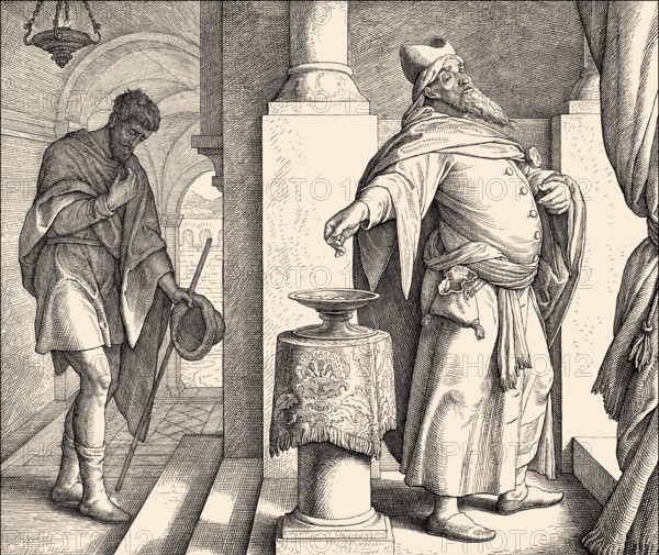 The parable of the Pharisee and the Publican, New Testament, by Julius Schnorr von Carolsfeld, 1860