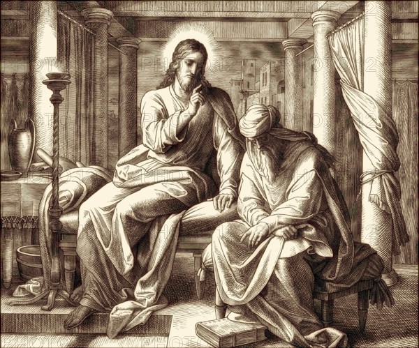 Nicodemus talking to Jesus, New Testament, by Julius Schnorr von Carolsfeld, 1860