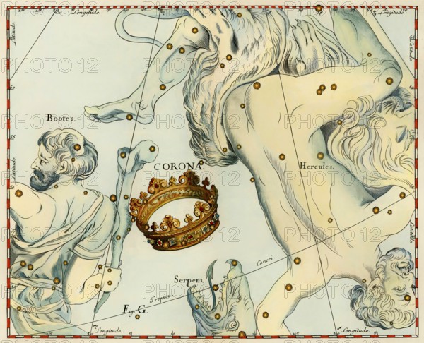 Corona boreal constellation of Northern Crown, Prodromus Astronomiae, by Johannes Hevelius, 1690