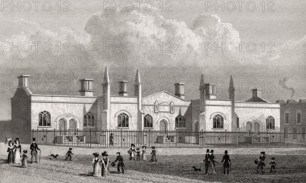 Brewers Alms House, Mile-end, London, UK, illustration by Th. H. Shepherd, 1826