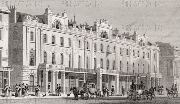 Buildings on the East Side of Regent Street, London, UK, illustration by Th. H. Shepherd, 1826