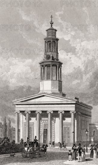 St Pancras Church, London, illustration by Th. H. Shepherd, 1828