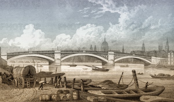 Southwark Bridge, London, UK, illustration by Th. H. Shepherd, 1826