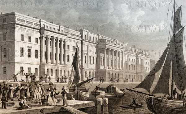 The Custom House, London, UK, illustration by Th. H. Shepherd, 1826