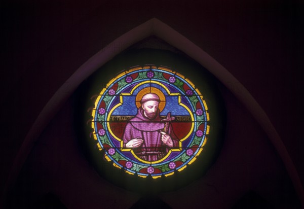 Stained Glass in Basilica of the Sacred Heart of Jesus at Puducherry Pondicherry, South India,