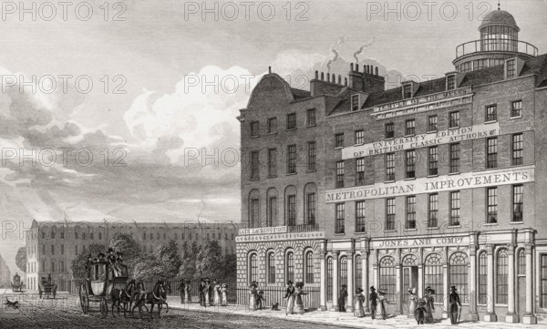 Jones & Co bookselling premises, London, UK, illustration by Th. H. Shepherd, 1826