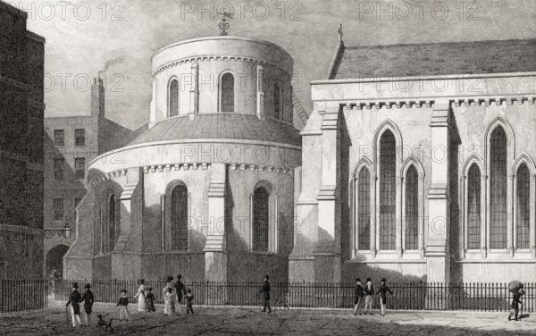 The Temple Church, London, UK, illustration by Th. H. Shepherd, 1826