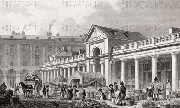 The former New Covent Garden Market, London, illustration by Th. H. Shepherd, 1828