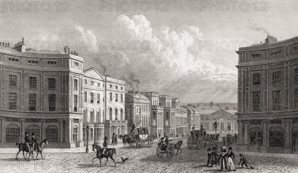 Regent Street, seen from Piccadilly Circus, London, UK, illustration by Th. H. Shepherd, 1826