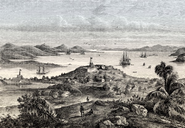 Historic view of Nouméa, New Caledonia, 19th century, Oceania