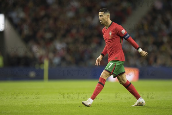 Football match, captain Cristiano RONALDO CR7 Portugal in front of the free kick with closed eyes,