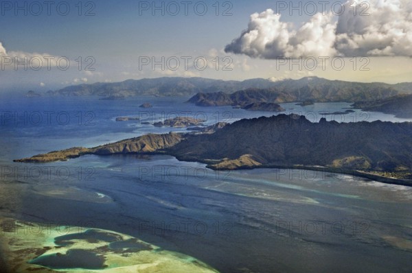 Aerial view, island landscape, flight from Denpasar Bali to Flores, Indonesia, Asia