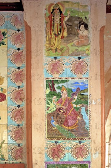 Painting on tiles, god goddess, Shiv Mandir built in 1950, taluka Bhiwandi, district Thana,