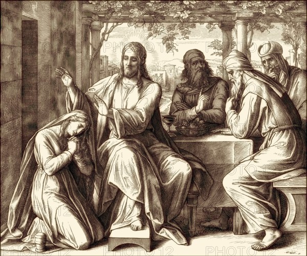 Jesus forgives a woman taken in Adultery, New Testament, by Julius Schnorr von Carolsfeld, 1860