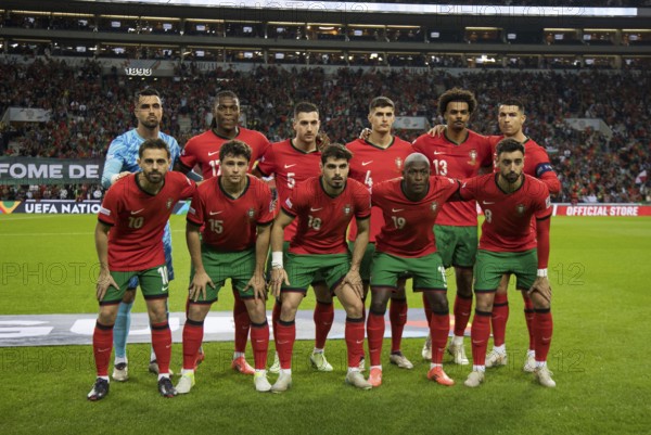 Football match, the Portugal team at the team photo in front of the match, top from left to right: