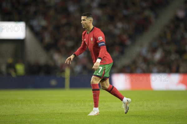 Football match, captain Cristiano RONALDO CR7 Portugal in front of the free kick with closed eyes