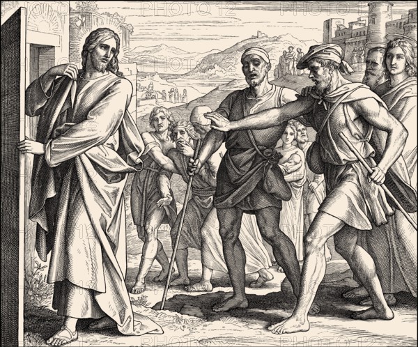 Healing the Blind, New Testament, by Julius Schnorr von Carolsfeld, 1860