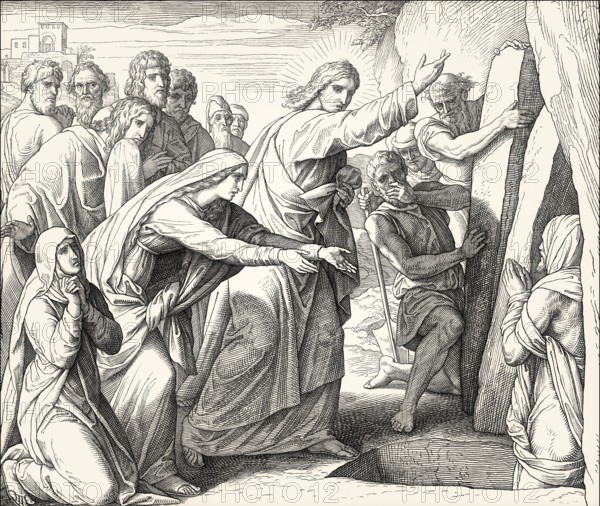 Raising of Lazarus, New Testament, by Julius Schnorr von Carolsfeld, 1860