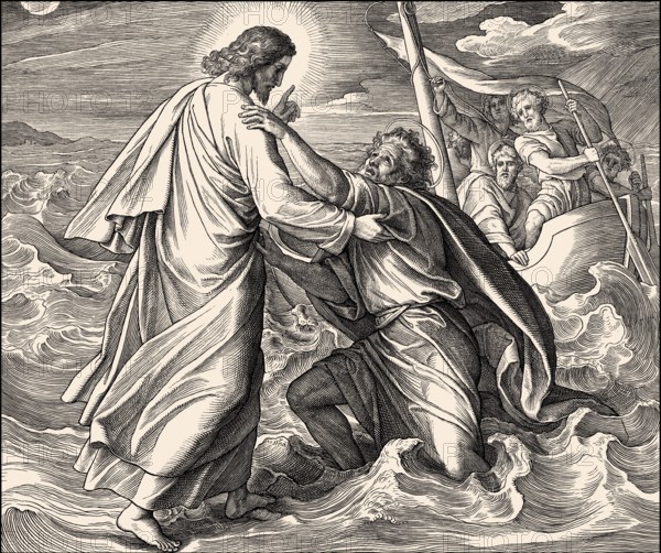 Jesus walking on the water, New Testament, by Julius Schnorr von Carolsfeld, 1860