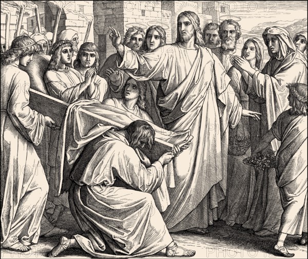 The raising of the son of the widow of Nain, New Testament, by Julius Schnorr von Carolsfeld, 1860