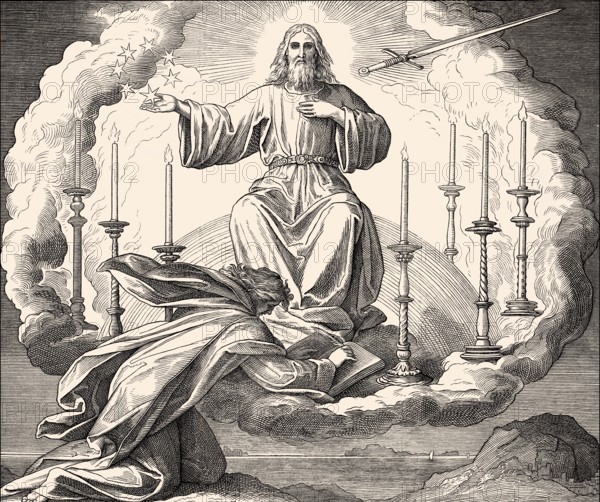Vision of John on Patmos, Book of Revelation, New Testament, by Julius Schnorr von Carolsfeld, 1860