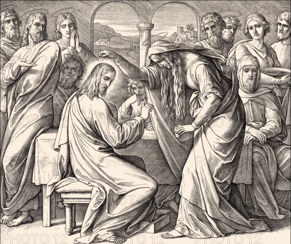 The Anointing of Jesus at Bethany, New Testament, by Julius Schnorr von Carolsfeld, 1860