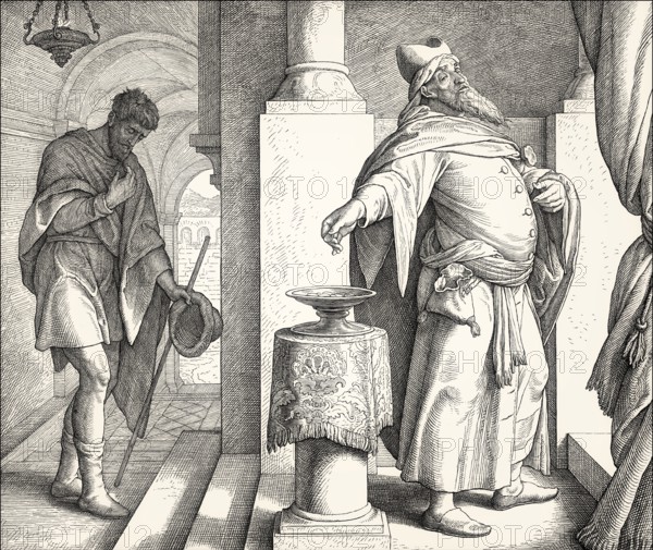 The parable of the Pharisee and the Publican, New Testament, by Julius Schnorr von Carolsfeld, 1860