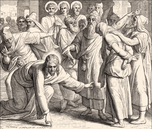 Trial of the Adulteress, New Testament, by Julius Schnorr von Carolsfeld, 1860