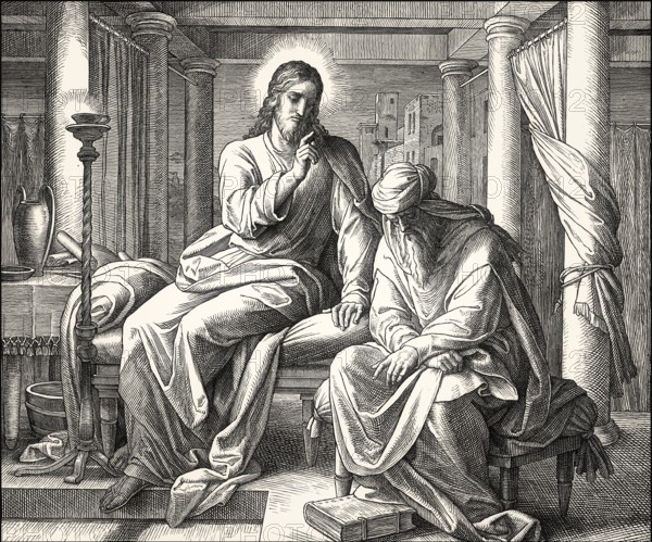 Nicodemus talking to Jesus, New Testament, by Julius Schnorr von Carolsfeld, 1860