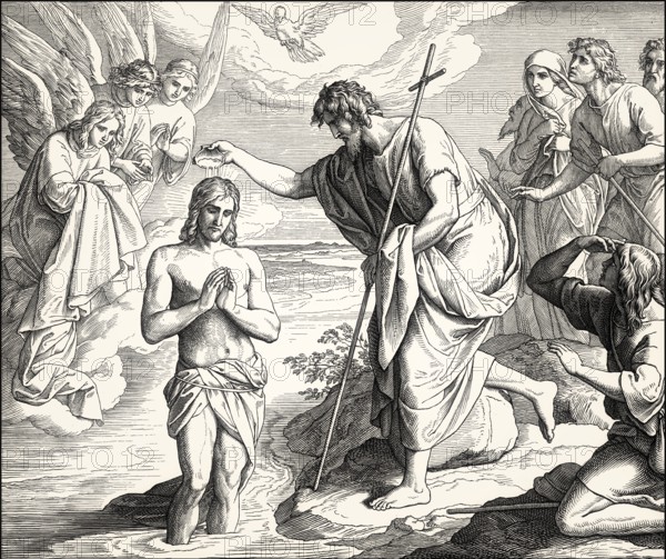 The baptism of Jesus by John the Baptist, New Testament, by Julius Schnorr von Carolsfeld, 1860